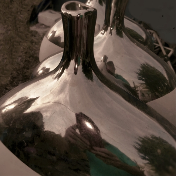 Mid Century Mercury Glass & Stone Vases (3)